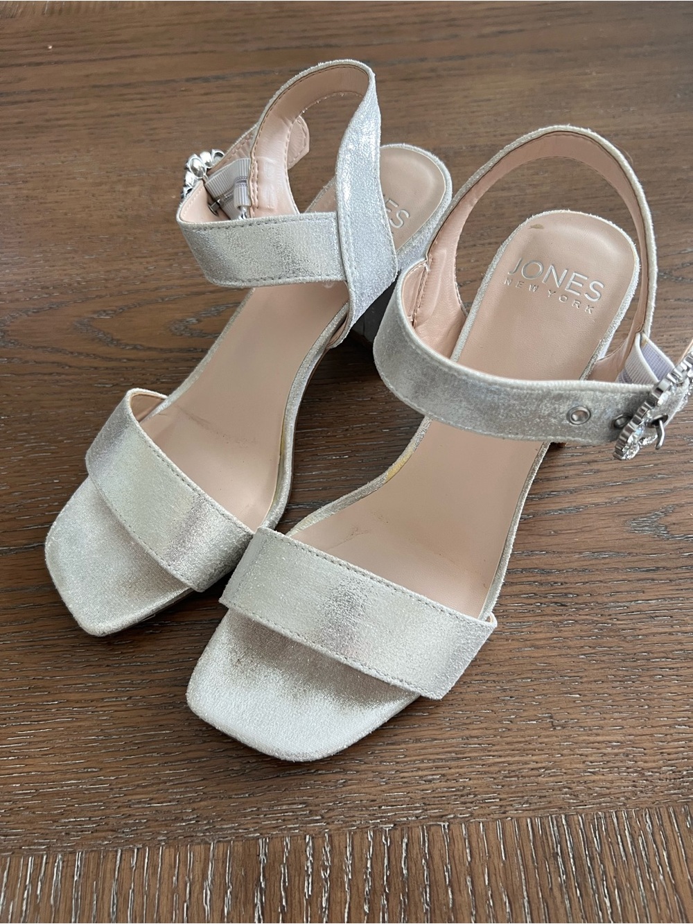 Jones New York Champagne Metallic Block Heel Sandals